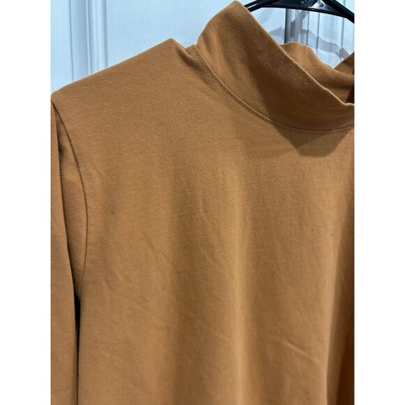 High Neck Long Sleeve Shirt Brown Tan Pullover Neutral Essential Minimalist - Picture 4 of 7